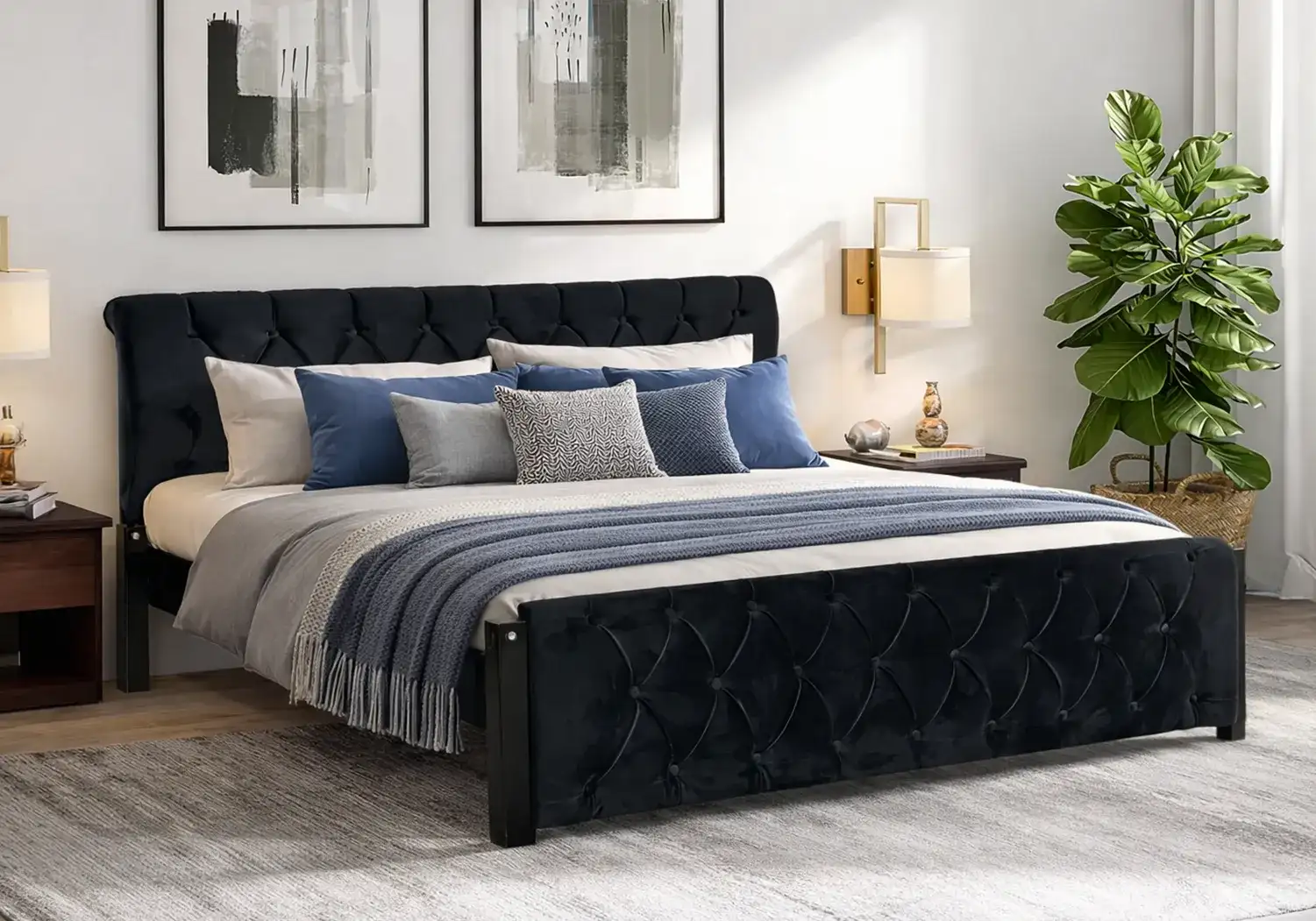 Eden Upholstered Double Bed & Mattress Combo (Black)